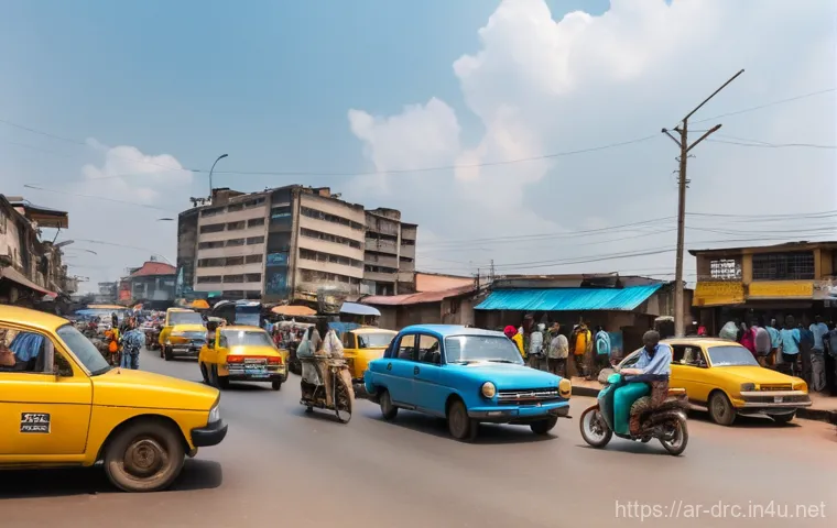 콩고 내 이동 수단 가이드 - A bustling and vibrant street scene in Kinshasa, Democratic Republic of Congo, captured during the d...