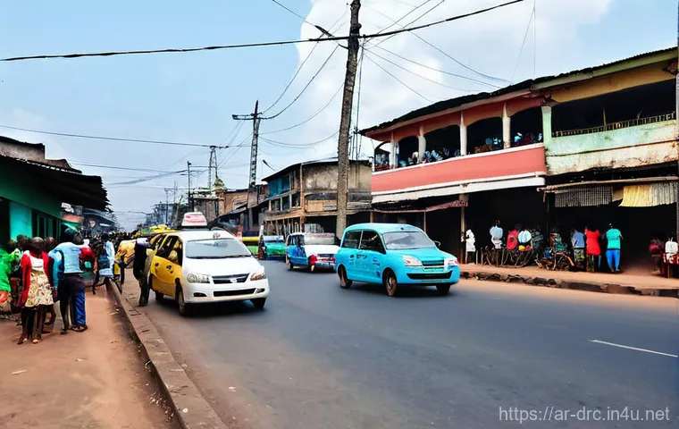 콩고에서의 대중교통 사용법 - **Prompt 1: Bustling Kinshasa Street Life with Motorbikes and Shared Taxis**
    "A vibrant and ener...