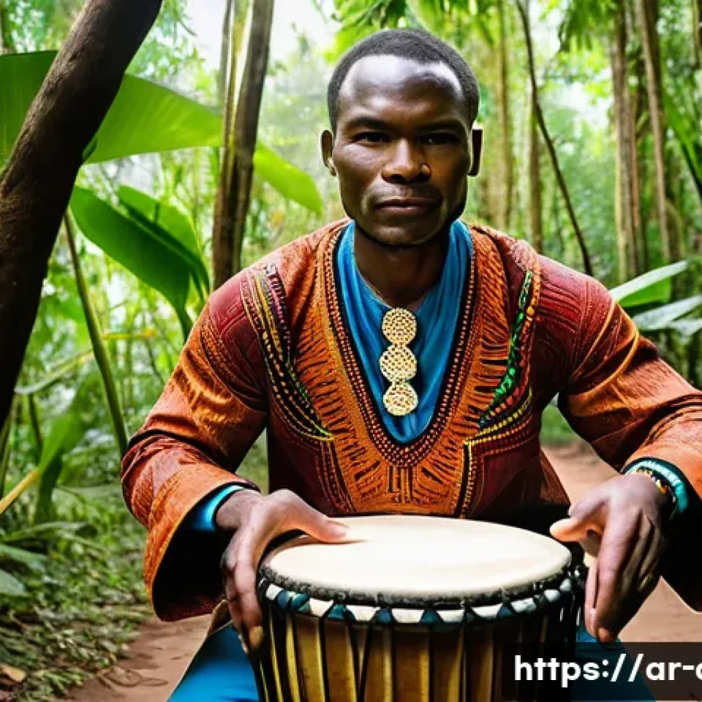 콩고 전통 악기 종류 - **Prompt for Dindandanga Drummer:**
"A powerful, medium shot of a Congolese man in his late 30s,...