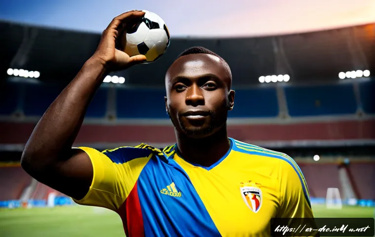 콩고의 스포츠 스타  축구 선수 - Photorealistic portrait of a celebrated Congolese football player in a modern stadium, athletic Blac...