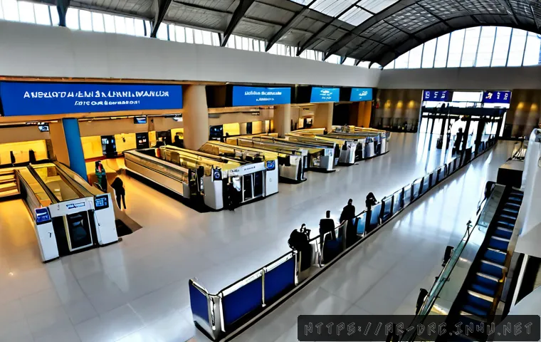 킨샤사 국제공항 시설과 이용 가이드 - Photorealistic wide interior of a modern Central African international airport terminal in Kinshasa,...
