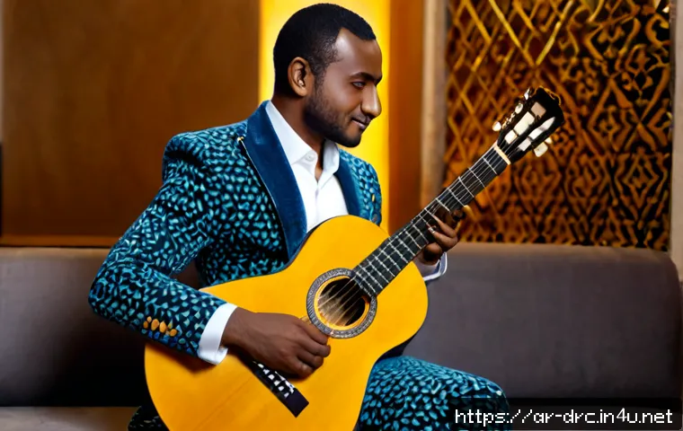 콩고 출신 유명 아티스트와 음악가 - Photorealistic editorial portrait of a celebrated Congolese male musician in a stylish modern studio...